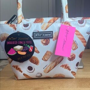 Betsey Johnson White and Brown Pastry Print Lunch Tote NWT